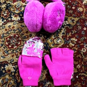 Girls cute ear muffs and knitted gloves Brand new